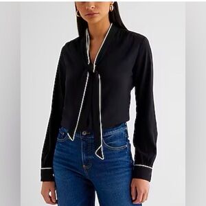 Express Black Tie-Neck Blazer with White Piping size small worn once